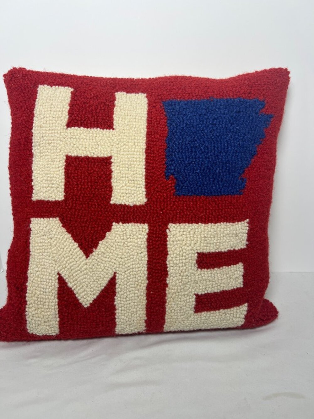 Home Arkansas Wool Hook Throw 16"x16" Pillow Red Blue White